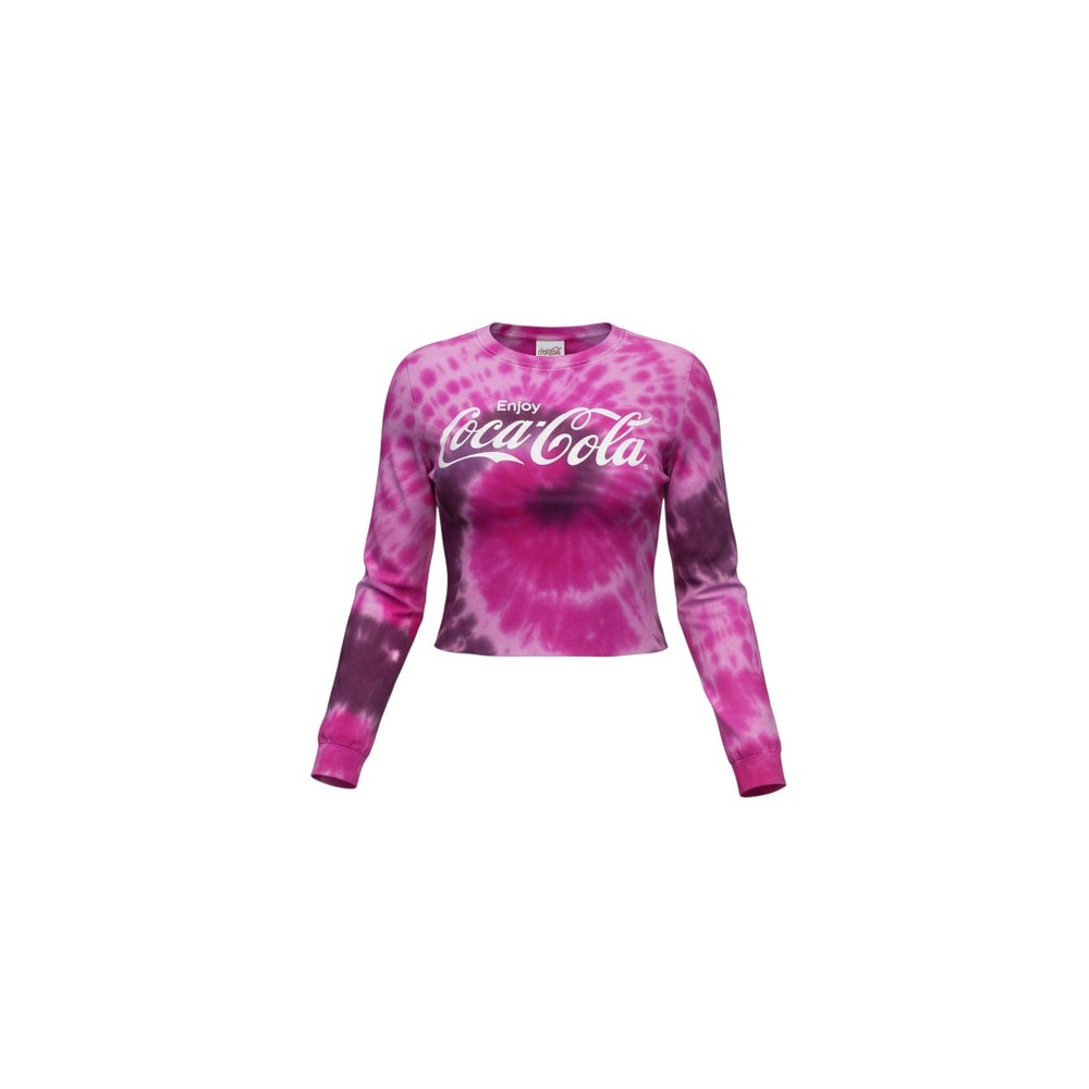 Coca-Cola Cropped Long Sleeve Tee Womens Large Pink Purple Tie Dye Logo